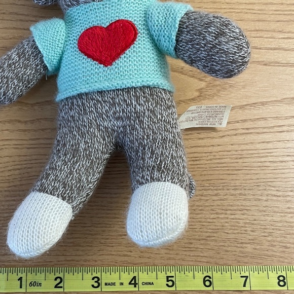 Dan Dee Plush Sock Monkey Teal Sweater w Heart Stuffed Animal 2015 10” Toy - Picture 10 of 10